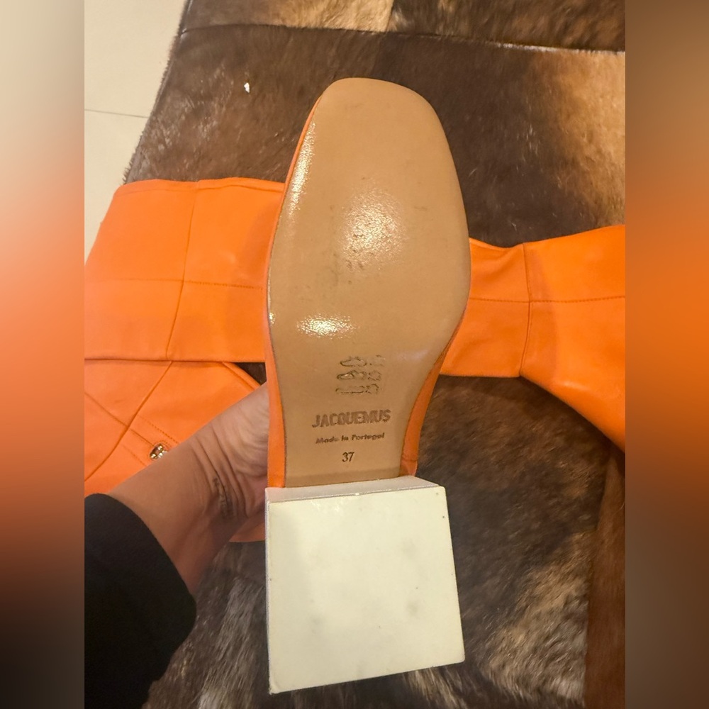 New Jacquemus Les Bottes Carré Ronds Orange Leather Over the Knee Boots - Picture 10 of 11
